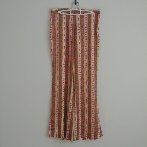 Sandro silky lightweight floral striped wide leg pants pink green 42 converts 10 - Picture 1 of 16